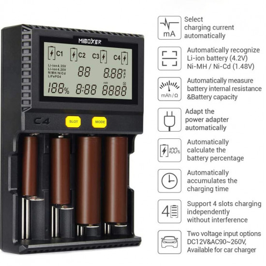  6 baterías recargables de 18650 mAh, cargador