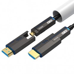 8K Cable Fibra Óptica HDMI 2.1 a HDMI (dual micro) 20 metros 