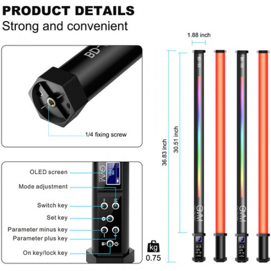 GVM RGB 4 Tubos LED Kit con bateria y agarre