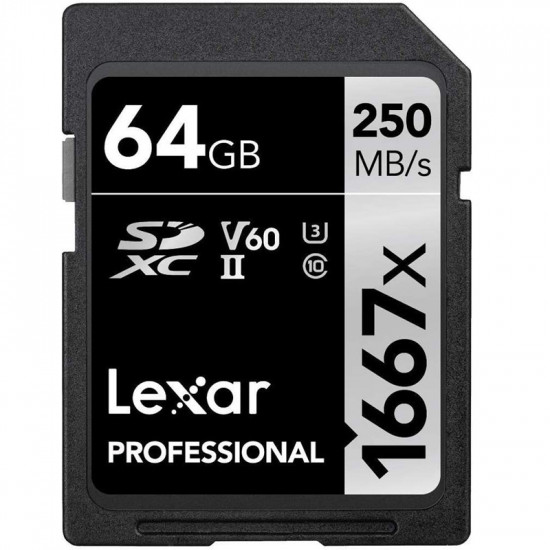 Lexar SDXC 64GB V60 4K UHS-II U3 Lectura 250MB/s / 90MBs