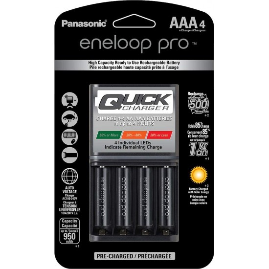 Panasonic Eneloop AAA  4-Baterías Ni-MH con Cargador Rapido 2550 mAh 