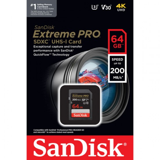 SDXC Extreme Pro 64GB 200MB/s UHS-I C10 V30 U3