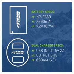 Wasabi Kit Cargador AC y 2 Baterías Serie L NP-F550 